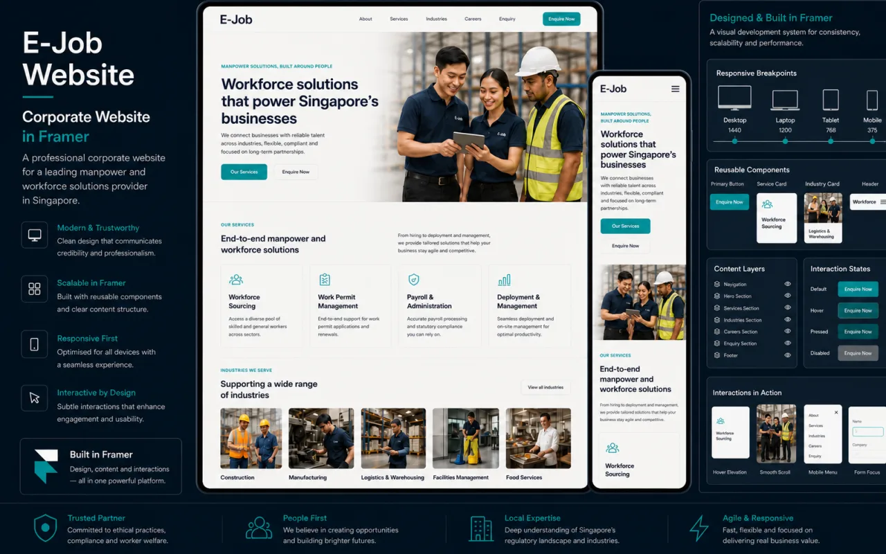 E-Job corporate website built in Framer