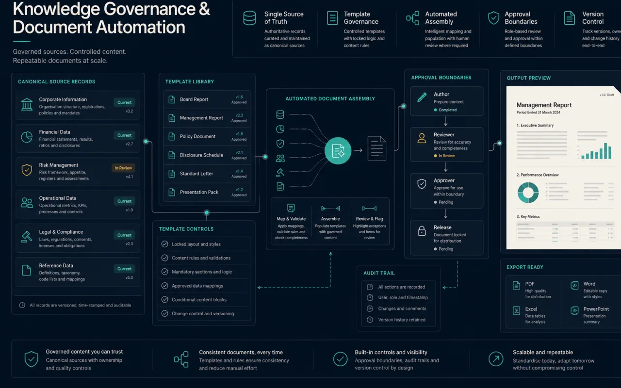 Governed knowledge and document automation workflow